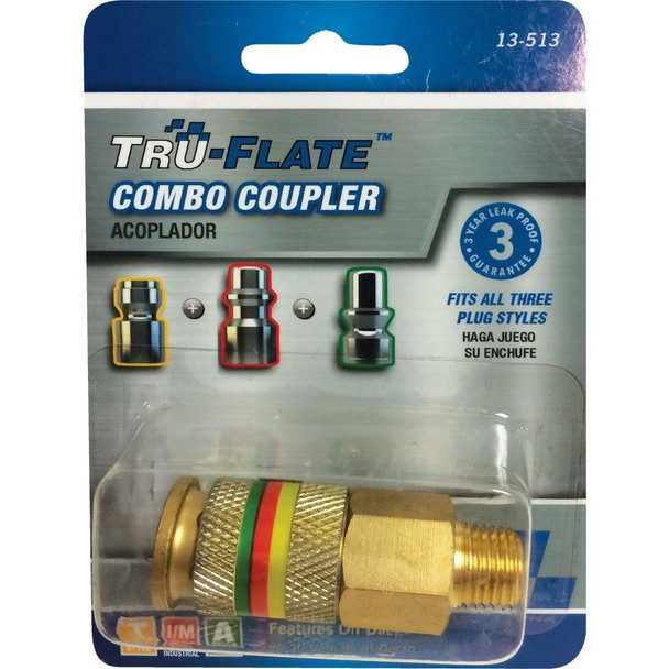 13-513 Tru-Flate Combo-Coupler 1/4 In. MNPT Brass Coupler