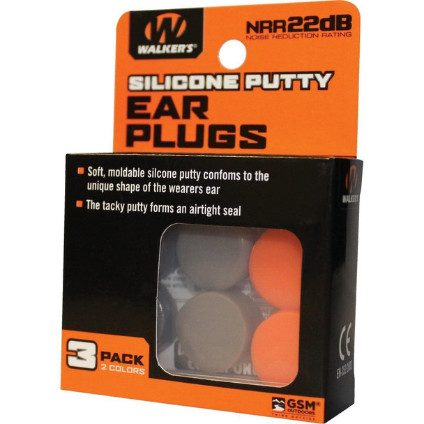 GWP-SILPLG-OFDE Walker's Silicone Putty Orange & Dark Earth Ear Plugs (3-Pair)