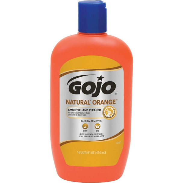 0947-12 Gojo Natural Orange Smooth Lotion Hand Cleaner,14 oz squeeze bottle,White,Citrus