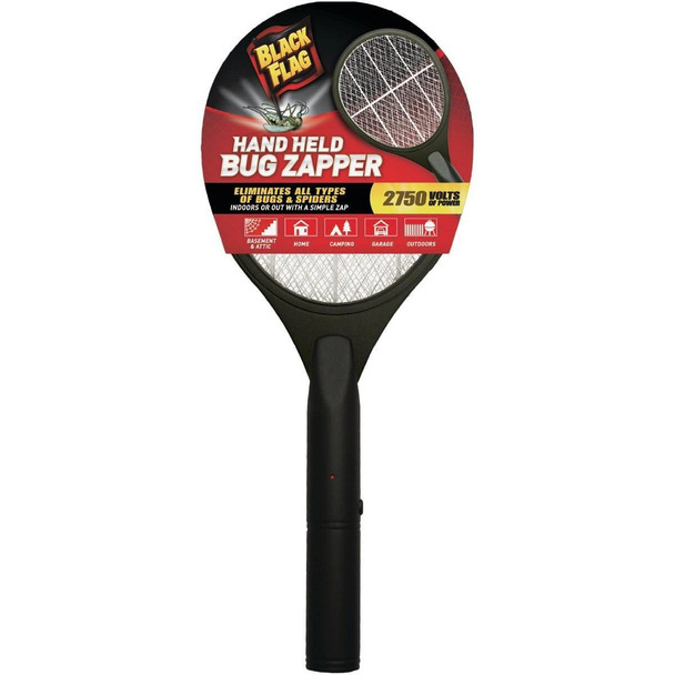 ZR-7936 Black Flag Battery Operated 2750V Handheld Racket-Style Bug Zapper