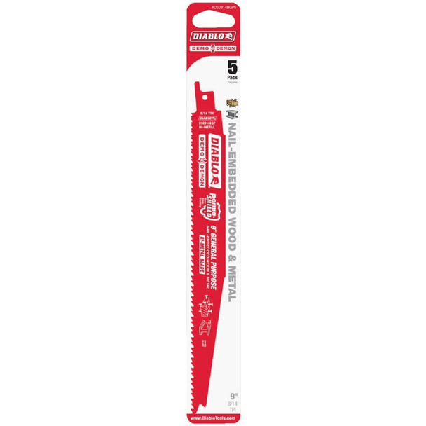 DS0914BGP5 Diablo Demo Demon 9 In. 8/14 TPI Wood and Metal Cutting Reciprocating Saw Blade (5-Pack)