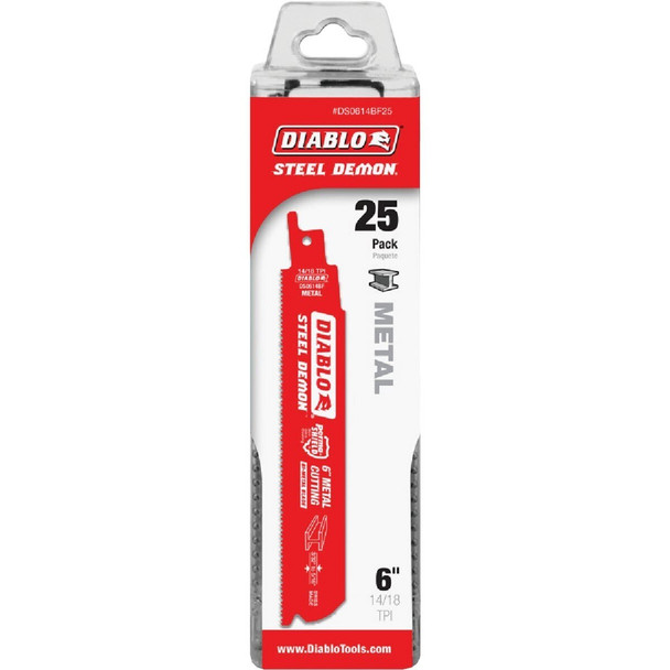 DS0614BF25 Diablo Steel Demon 6 In. 14/18 TPI Medium Metal Reciprocating Saw Blade (25-Pack)
