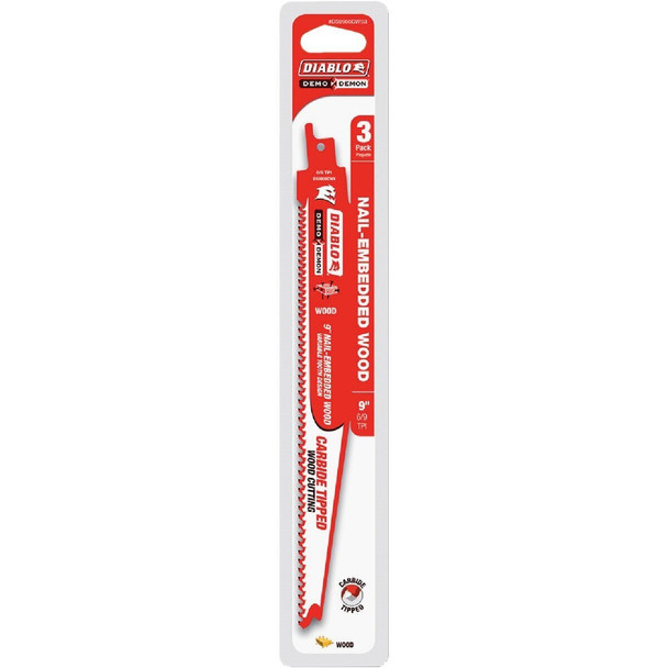 DS0906CWS3 Diablo Demo Demon 9 In. 6 TPI Carbide Wood w/Nails Reciprocating Saw Blade (3-Pack)