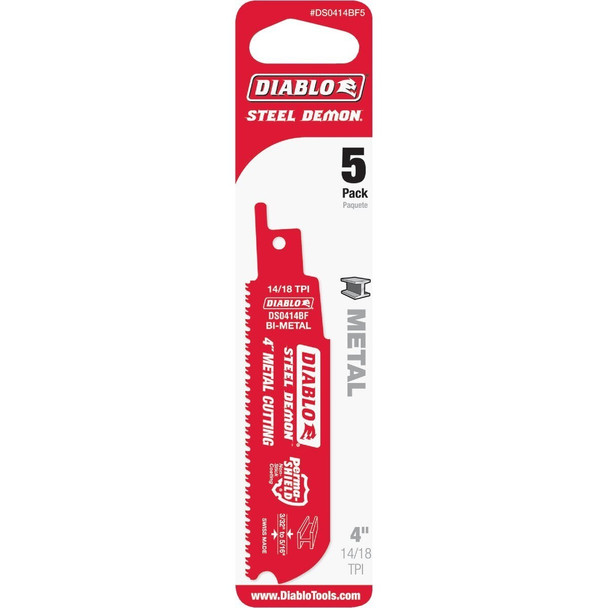 DS0414BF5 Diablo Steel Demon 4 In. 14/18 TPI Medium Metal Reciprocating Saw Blade (5-Pack)