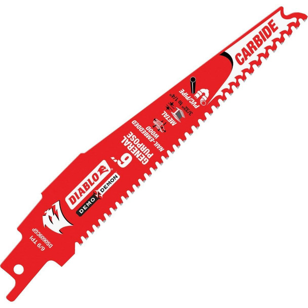 DS0609CGP Diablo Demo Demon 6 In. 6/9 TPI Carbide General Purpose Reciprocating Saw Blade
