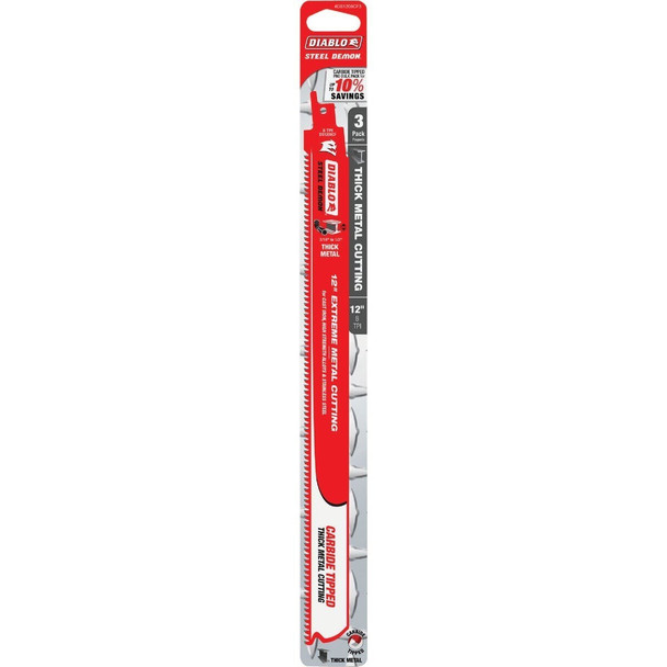 DS1208CF3 Diablo Steel Demon 12 In. 8 TPI Carbide Thick Metal Reciprocating Saw Blade (3-Pack)
