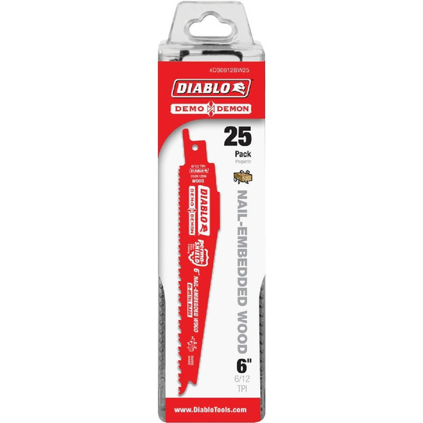 DS0612BW25 Diablo Demo Demon 6 In. 6/12 TPI Wood w/Nails Reciprocating Saw Blade (25-Pack)