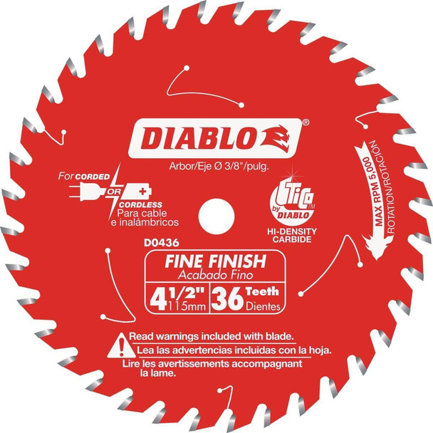 D0436X Diablo 4-1/2 In. 36-Tooth Finish Circular Saw Blade