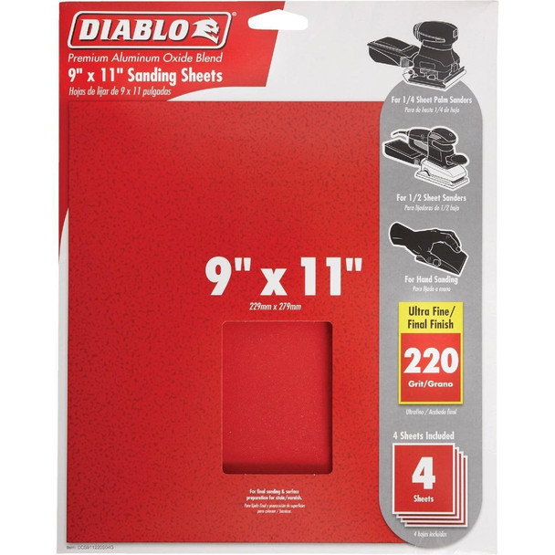 DCS911220S04G Diablo 9 In. x 11 In. 220 Grit Ultra Fine Sandpaper (4-Pack)