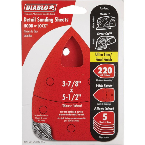 DCTCAT220H05G Diablo 220 Grit Mouse Sandpaper (5-Pack)