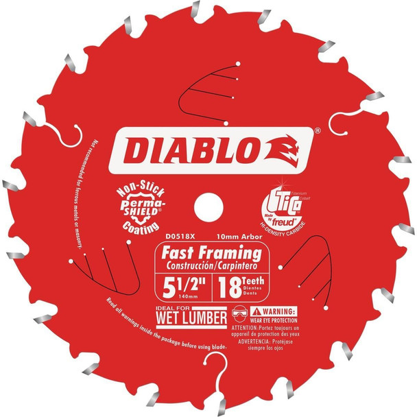 D055018WMX Diablo 5-1/2 In. 18-Tooth Fast Framing Circular Saw Blade with Bushings