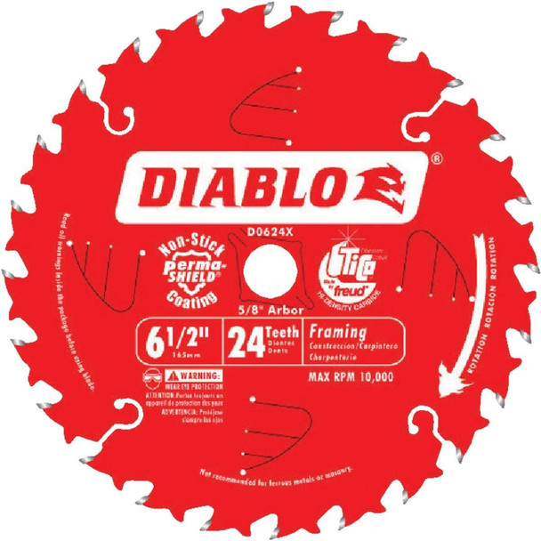 D0624X Diablo 6-1/2 In. 24-Tooth Framing Circular Saw Blade