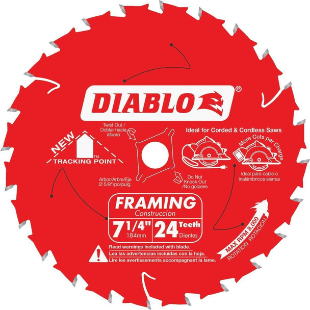 D0724X Diablo 7-1/4 In. 24-Tooth Framing Circular Saw Blade