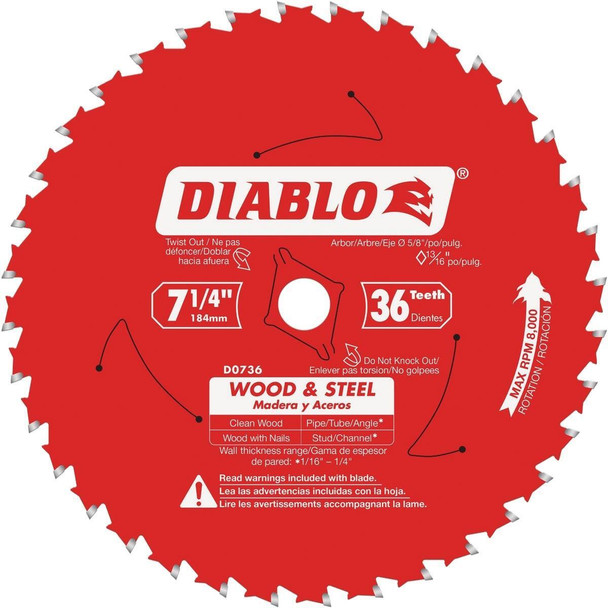 D0736GPX Diablo 7-1/4 In. 36-Tooth Wood & Metal Circular Saw Blade