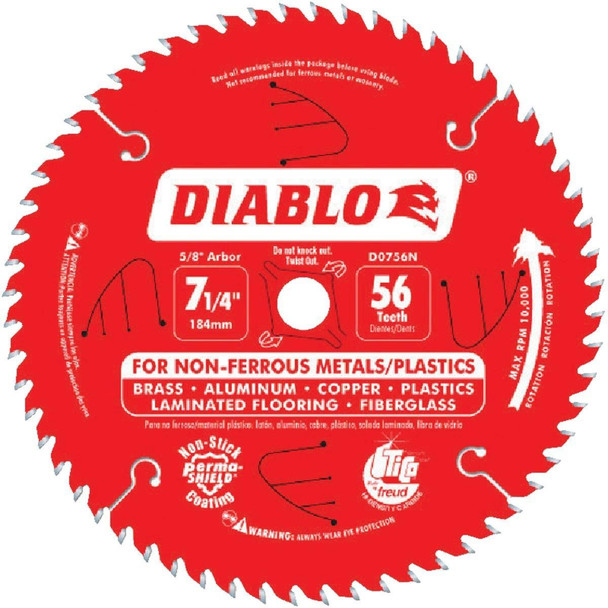 D0756N Diablo 7-1/4 In. 56-Tooth Non-Ferrous Metals/Plastics Circular Saw Blade