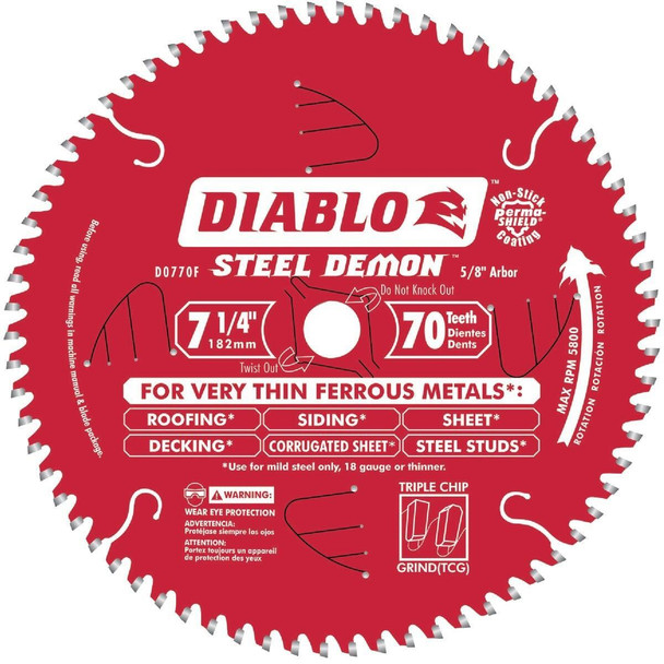 D0770F Diablo Steel Demon 7-1/4 In. 70-Tooth Thin Ferrous Metals Circular Saw Blade