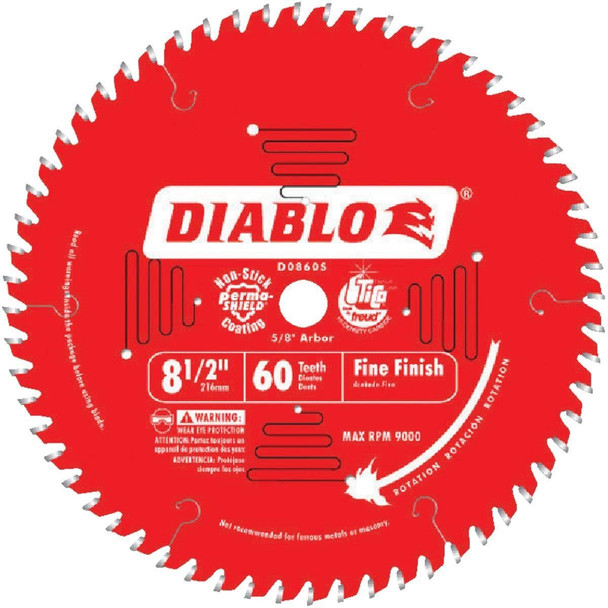 D0860S Diablo 8-1/2 In. 60-Tooth Fine Finish Circular Saw Blade