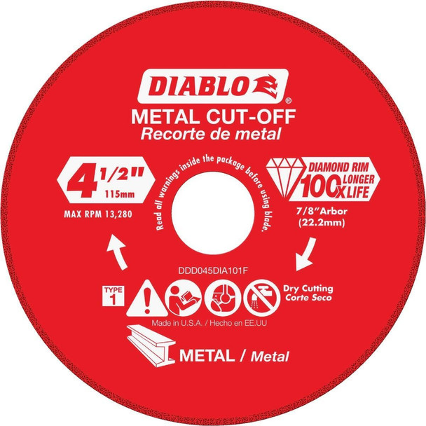 DDD045DIA101F Diablo Type 1 4-1/2 In. x 7/8 In. Metal Cutting Diamond Cut-Off Wheel
