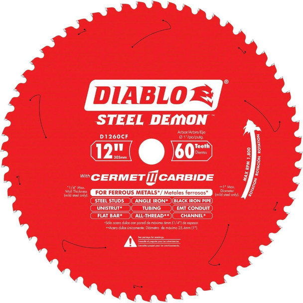 D1260CF Diablo Steel Demon 12 In. 60-Tooth Cermet II Carbide Ferrous Metals Circular Saw Blade