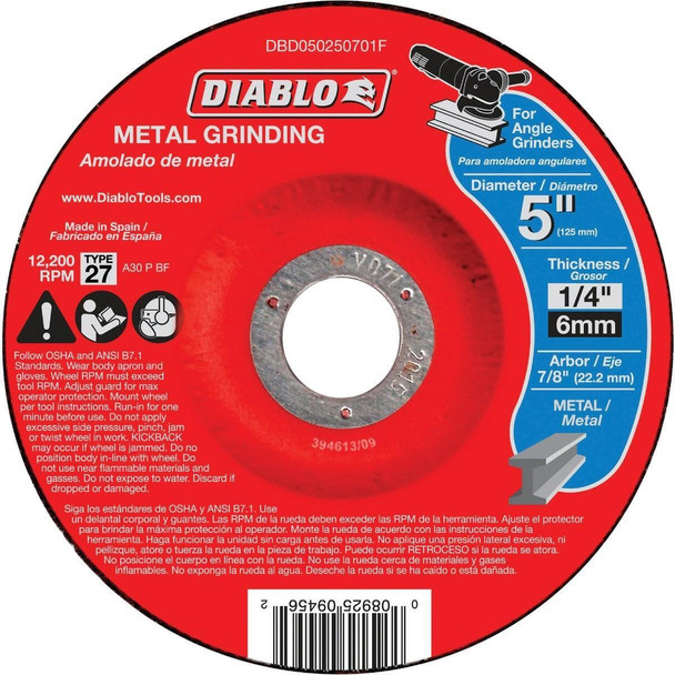 DBD050250701F Diablo Type 27 5 In. x 1/4 In. x 7/8 In. Metal Grinding Cut-Off Wheel