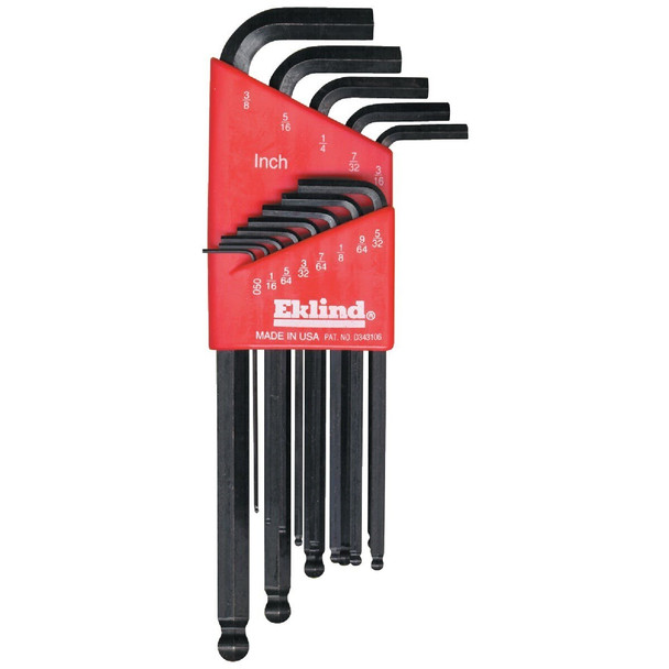 13213 Eklind Hex-L Ball End Hex Key Set,.050"-3/8",Long,13 pc
