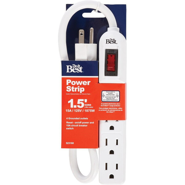 LTS-4 4-Outlet White Power Strip with 1-1/2 Ft. Cord