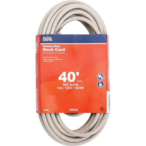 OU-JTW163-40X-BE 40 Ft. 16/3 Medium-Duty Tan Deck Extension Cord