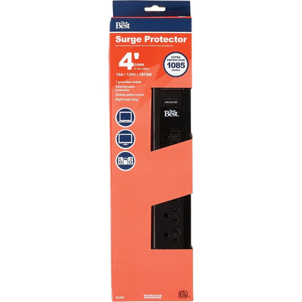 LTS-7PC-C/A14 7-Outlet 1085J Black Multimedia with Coax Cable Surge Protector Strip