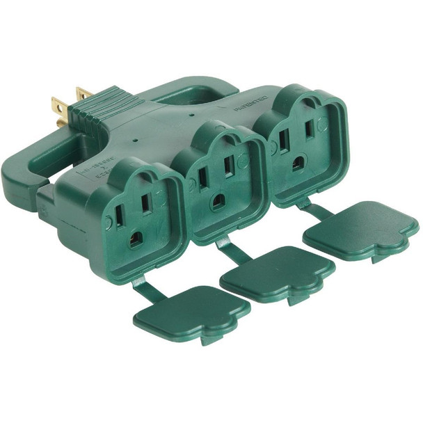 KB-15500C Green 15A 3-Outlet Tap with Rain Cover
