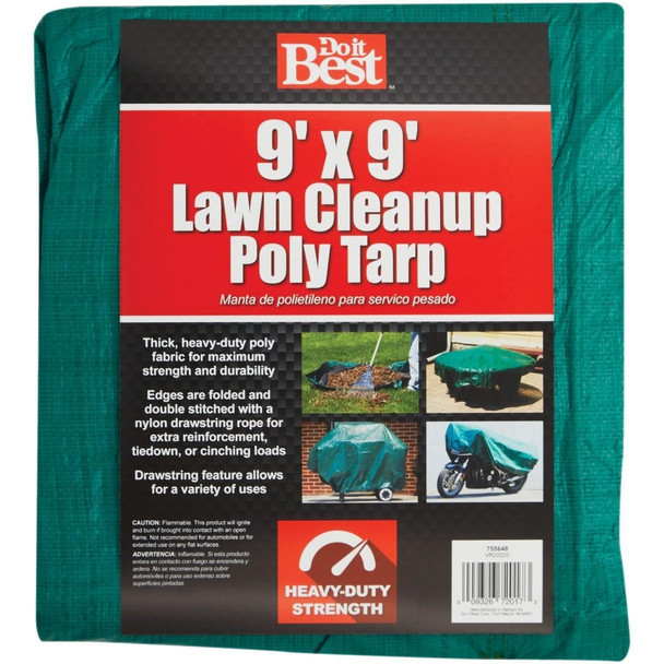 755648 9 Ft. x 9 Ft. Poly Fabric Green Lawn Cleanup Tarp