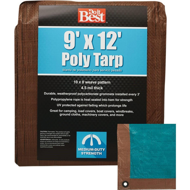 764353 1 Side Green/1 Side Brown Woven 9 Ft. x 12 Ft. Medium Duty Poly Tarp