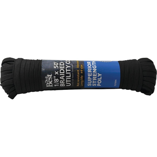 767094 1/8 In. x 50 Ft. Black Braided Polypropylene Paracord