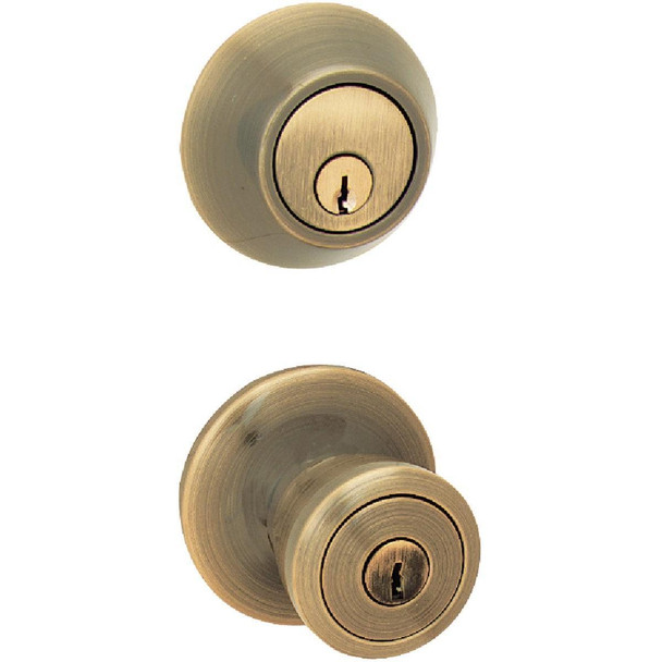 BR8B91B Steel Pro Antique Brass Deadbolt and Door Knob Combo