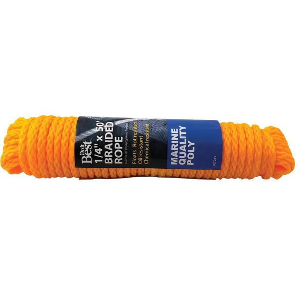 707023 1/4 In. x 50 Ft. Yellow Braided Polypropylene Packaged Rope