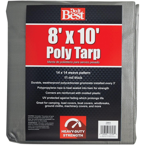 725610 Silver Woven 8 Ft. x 10 Ft. Heavy Duty Poly Tarp