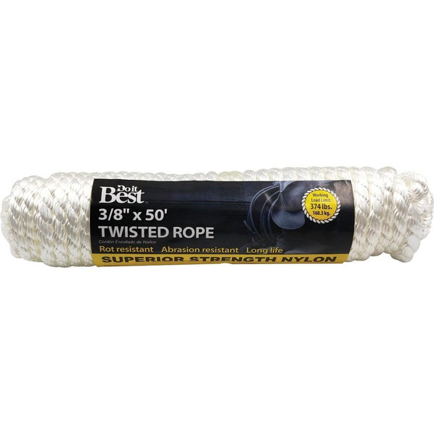 729297 3/8 In. x 50 Ft. White Twisted Nylon Packaged Rope