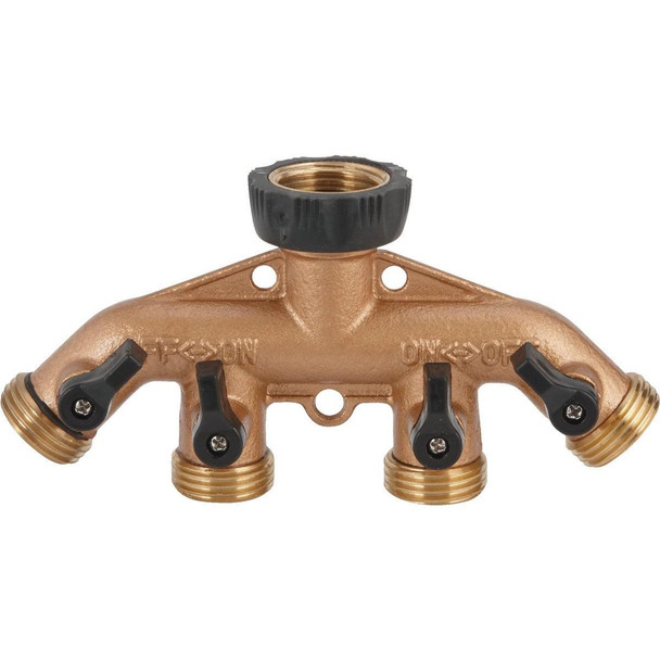 59021DH Best Garden Brass 4-Way Hose Shutoff Manifold