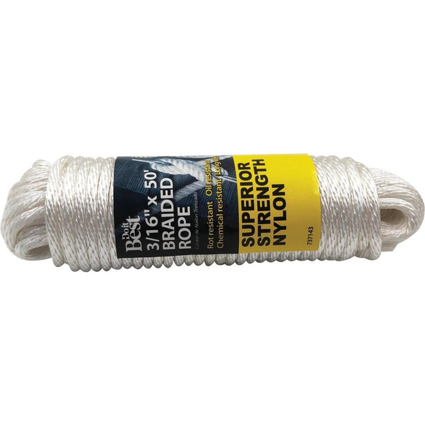 737143 3/16 In. x 50 Ft. White Braided Nylon Packaged Rope