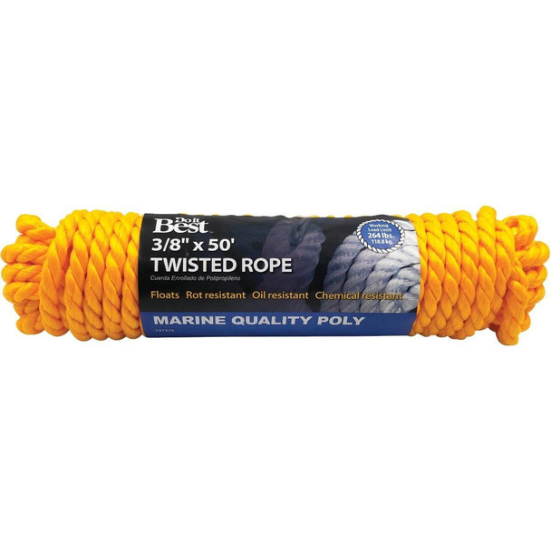 737275 3/8 In. x 50 Ft. Yellow Twisted Polypropylene Packaged Rope