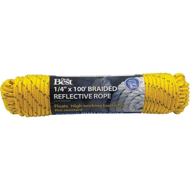 703163 1/4 In. x 100 Ft. Yellow Braided Reflective Polypropylene Packaged Rope