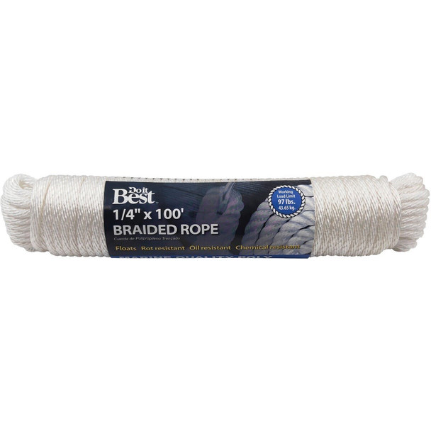 709843 1/4 In. x 100 Ft. White Solid Braided Polypropylene Packaged Rope