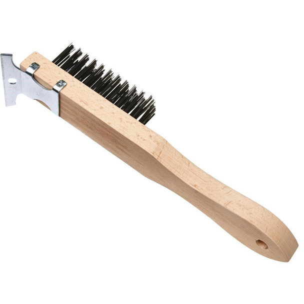 404 Best Look Straight Wood Handle Wire Brush with Scraper