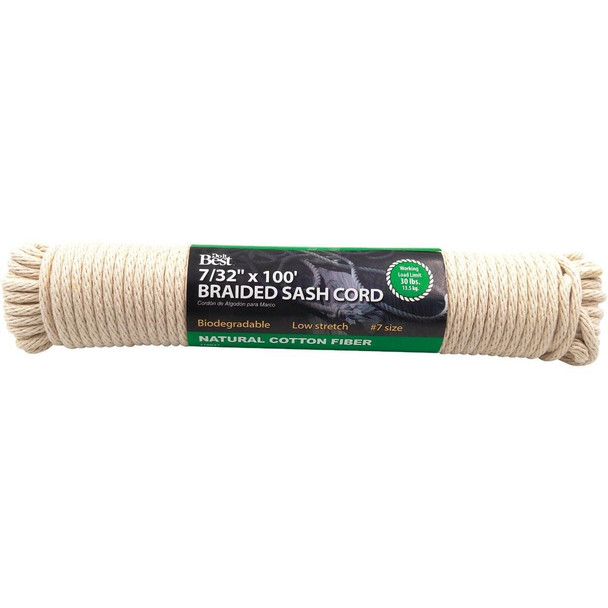 218847 7/32 In. x 100 Ft. White Solid Braided Cotton Sash Cord