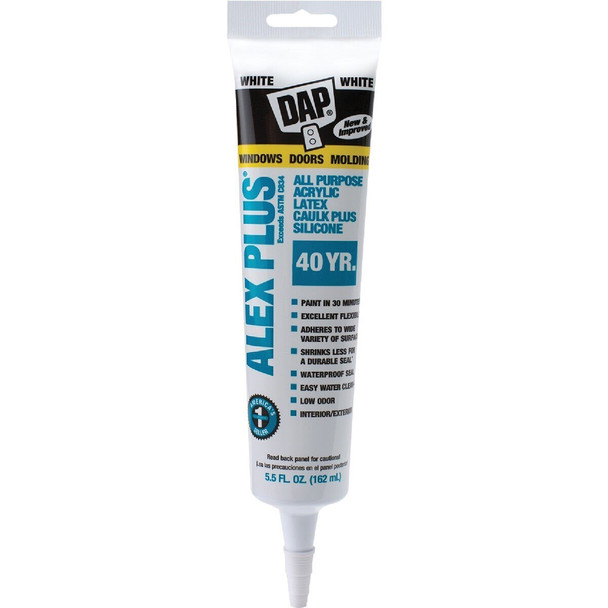 18128 Dap Alex Plus 5.5 Oz. All Purpose White Siliconized Acrylic Latex Caulk