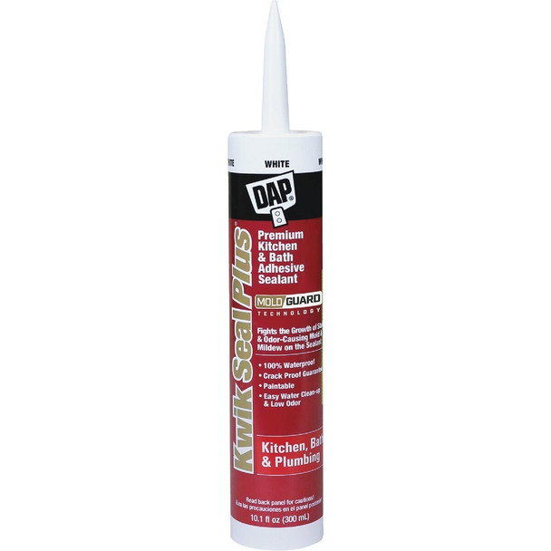 18510 DAP Kwik Seal Plus 10.1 Oz. Brighter White Premium Kitchen & Bath Adhesive Sealant