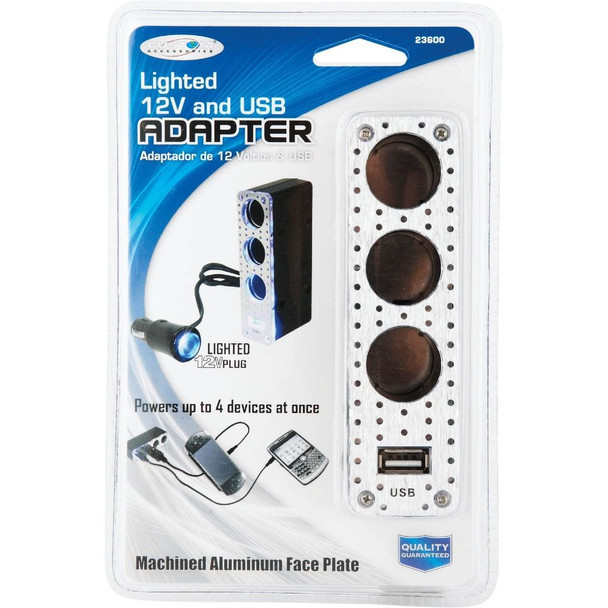 23600 Custom Accessories Triple Socket Adapter with USB