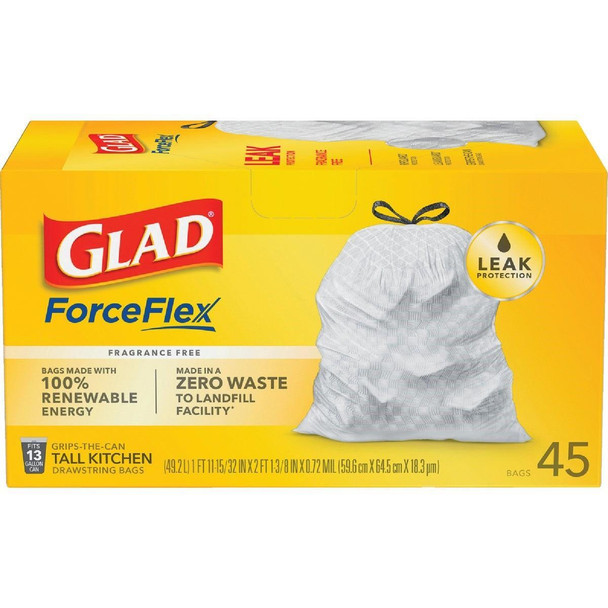 78362 Glad 13 Gal. Tall Kitchen White Reinforced Strength Trash Bag (45-Count)