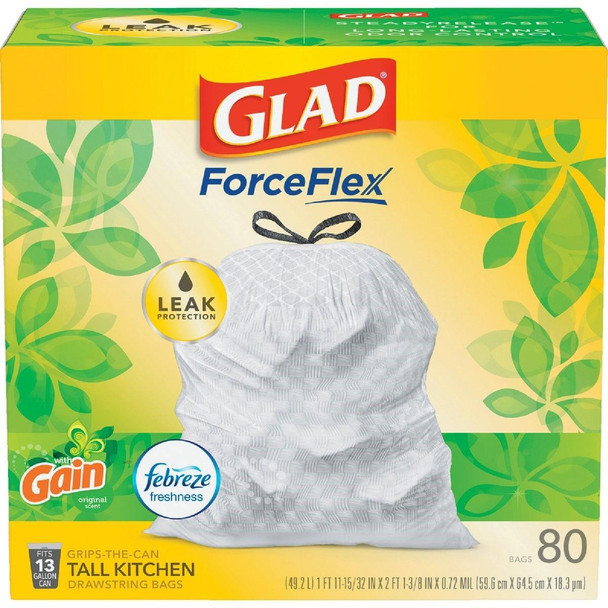 78900 Glad Febreze 13 Gal. Gain Tall Kitchen White Trash Bag (80-Count)