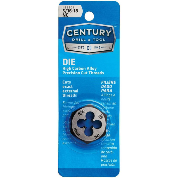 96203 Century Drill & Tool 5/16-18 National Coarse 1 In. Across Flats Fractional Hexagon Die