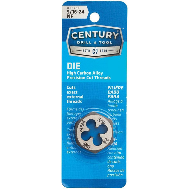 96204 Century Drill & Tool 5/16-24 National Fine 1 In. Across Flats Fractional Hexagon Die